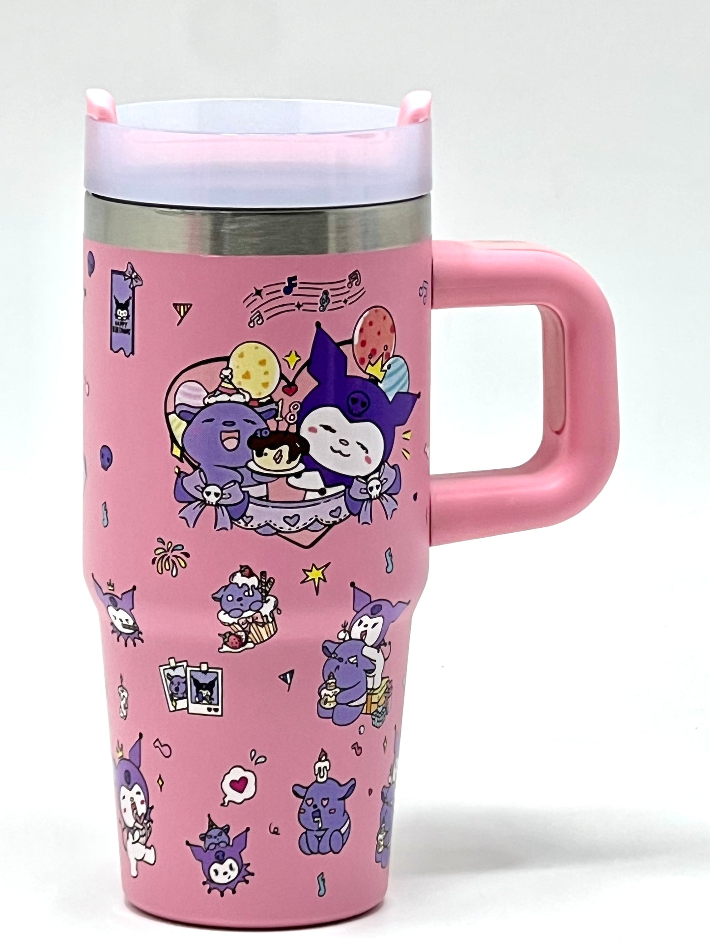Kuromi Character Print Tumbler with Flip Lid and Straw 450 ml