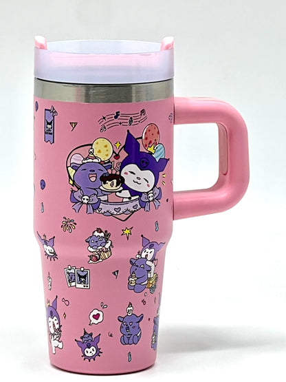 Kuromi Character Print Tumbler with Flip Lid and Straw 450 ml