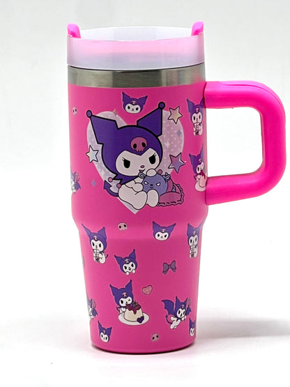 Kuromi Character Print Tumbler with Flip Lid and Straw 450 ml