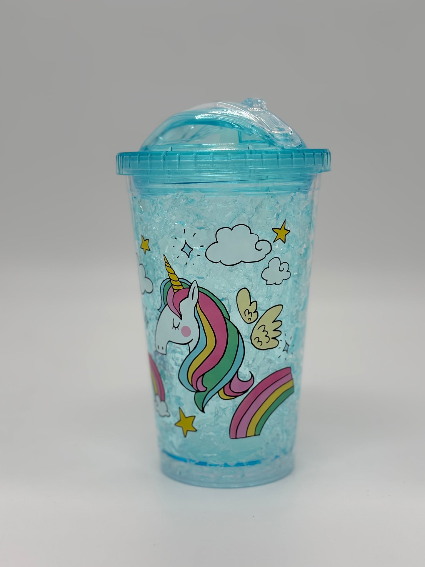 Unicorn Gel Freeze Sipper Cup Double Wall Ice Tumbler with Straw and Lid