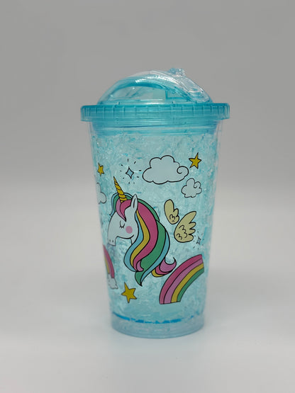 Unicorn Gel Freeze Sipper Cup Double Wall Ice Tumbler with Straw and Lid