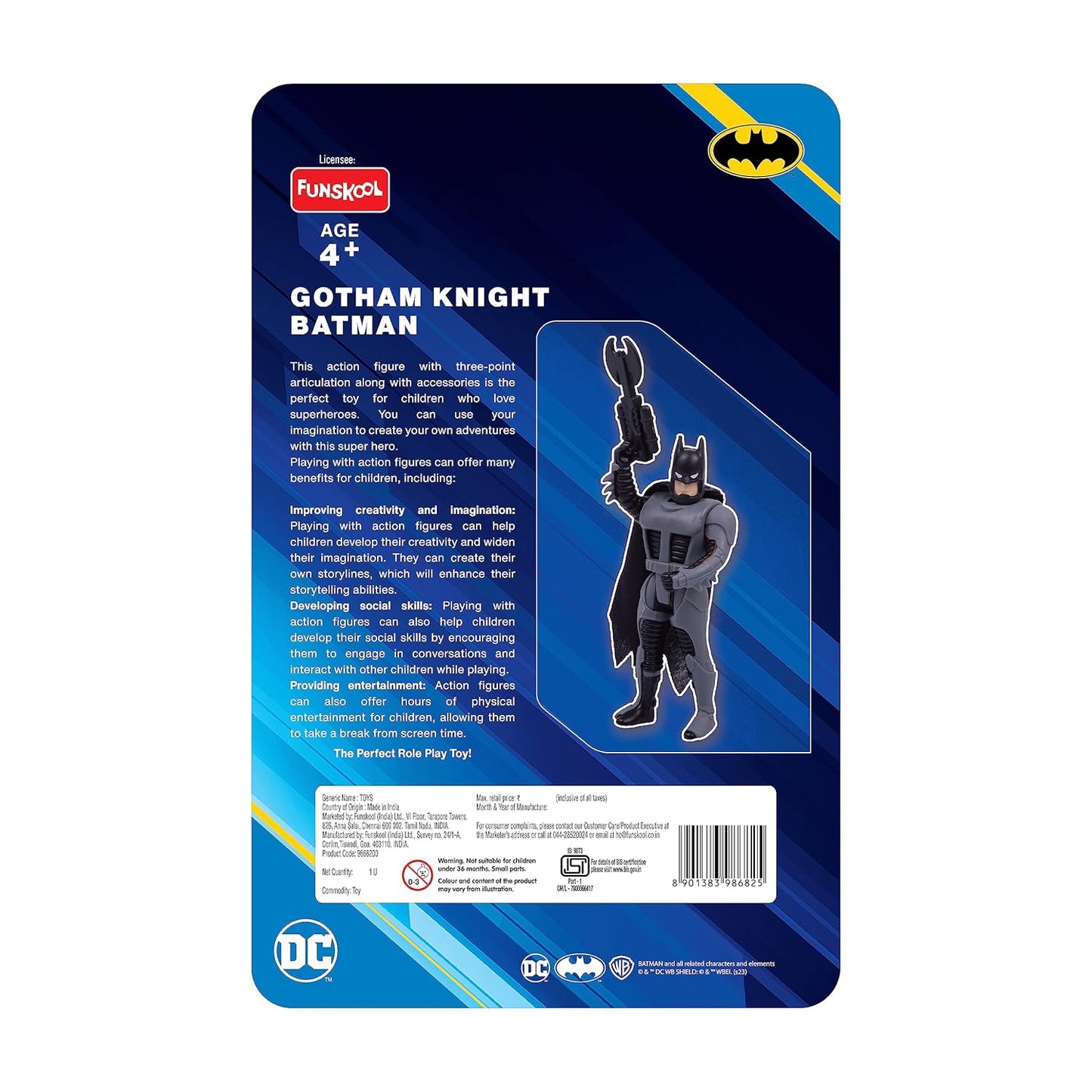 Funskool Gotham Knight Batman Action Figure Toy for Kid, 6 Inch, Classic DC Superhero with Articulation, Movie Inspired Collectible, Ideal Gift for Children, Toys for Kids, Ages 4+ Years