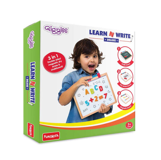 Giggles - Learn N Write Deluxe, 3 in 1 Magnetic Dry Erase & Chalkboard, Develops Early Writing Skills, 3 Years & Above, Preschool Toys, Multicolour