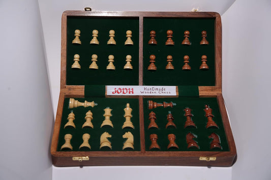 JODH Wooden Handcrafted Foldable Magnetic Chess Board Set with Magnetic Pieces with Extra Queens Chess Set for 2 Players Kids and Adults (14 Inch)