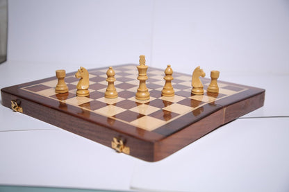 JODH Wooden Handcrafted Foldable Magnetic Chess Board Set with Magnetic Pieces with Extra Queens Chess Set for 2 Players Kids and Adults (14 Inch)