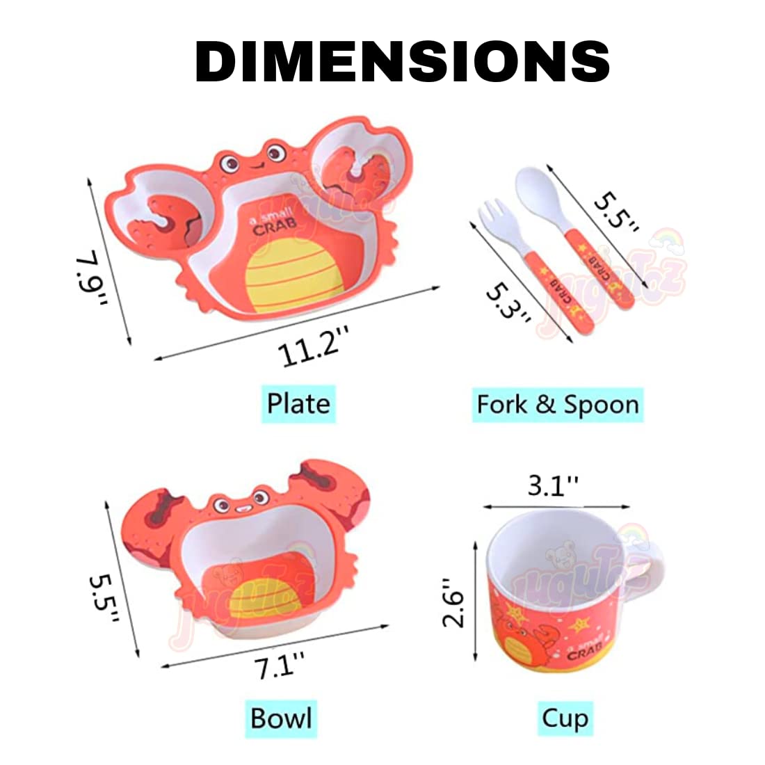 Bamboo Fibre Crab Kids Feeding Set 5 Piece