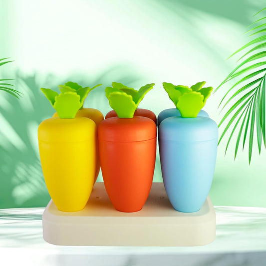 Set of 6 Plastic Reusable Unique Carrot Shaped Ice Cream Pop Makers, Homemade Popsicle/Frozen Ice Cream/Candy for Children & Adults - Multicolor