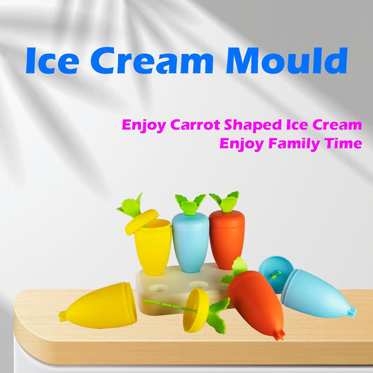Set of 6 Plastic Reusable Unique Carrot Shaped Ice Cream Pop Makers, Homemade Popsicle/Frozen Ice Cream/Candy for Children & Adults - Multicolor