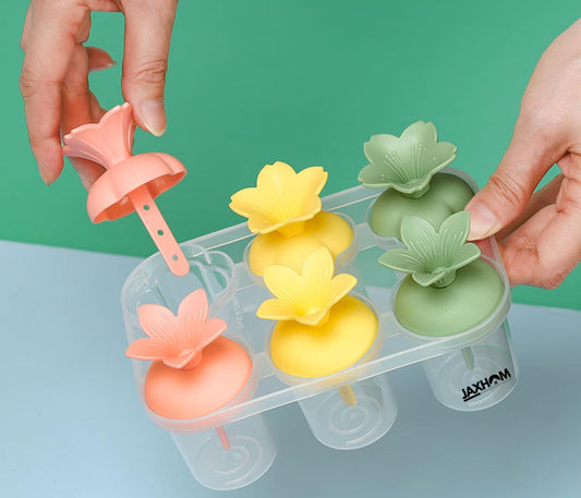JAXHOM Plastic Popsicle Maker for Kids I Reusable Ice Pop Maker I 6 Cavities Frozen Ice Cream Maker Mould, 15X10X8 Cm