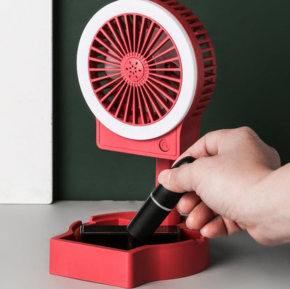 USB Charging Folding Fan With Lamp Student Bedside Table Fan With Mobile Phone Holder(Starry Sky)