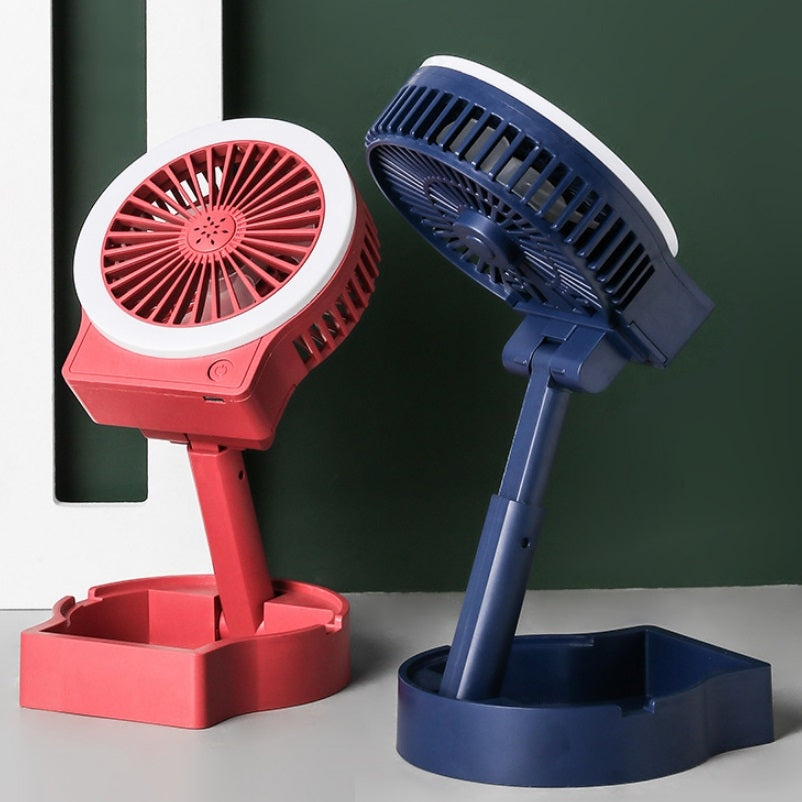USB Charging Folding Fan With Lamp Student Bedside Table Fan With Mobile Phone Holder(Starry Sky)