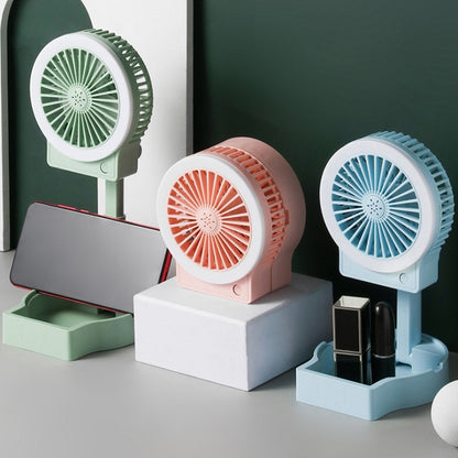 USB Charging Folding Fan With Lamp Student Bedside Table Fan With Mobile Phone Holder(Starry Sky)