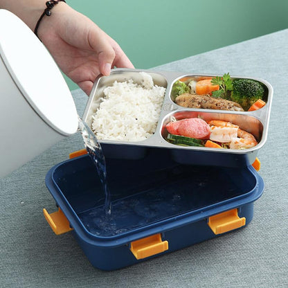 Prime Deals Leak-Proof Stainless Steel Lunch Box – 3 Compartment (750 ml, Blue)