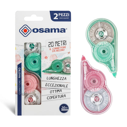 OSAMA - Bianchetto Ribbon, 2 Pieces, 20 Meters - Concealer Tape Ideal for School, Office and University Stationery, Sliding and Covering, Pastel Colors