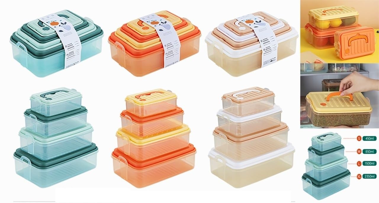 Fresh Plastic Storage Container Set of 3 Durable Microwavable Storage Box 2350 ML, 1500 ML, 850 ML, 450 ML (Assorted Colour)