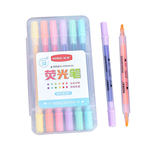 Decdeal 12 Colors Dual Tip Highlighter Pens Chisel Tips Art Marker Pen for Children Students Adults Drawing Journaling Office Home School Supplies