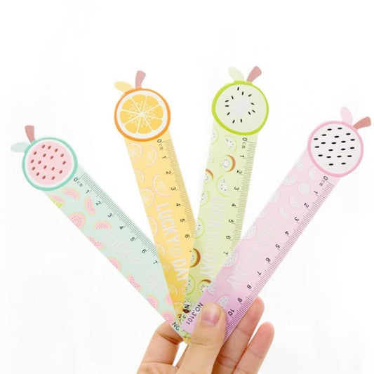 TINYMINYMO® 12cm Multi-Color ABS Plastic Fruit Themed Ruler Set (Pack of 4) - Perfect for Kids, School, Office & Gifts
