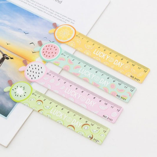 TINYMINYMO® 12cm Multi-Color ABS Plastic Fruit Themed Ruler Set (Pack of 4) - Perfect for Kids, School, Office & Gifts
