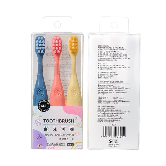 Toothbrush Set with Soft Bristles, pack of 3, Blue Pink Yellow, Spiral Handle Design Kids Toothbrush, Pack of 3, for Children 3-6 Years, Multicolor
