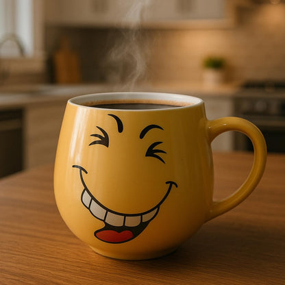 Ceramic Coffee Mug | Smiley Emoji Cup | 380 ml | Drinkware for Home Office Tea Milk | Gift for Loved Ones |Smile Cup | Microwave and Dishwasher Safe (Cute Face) |