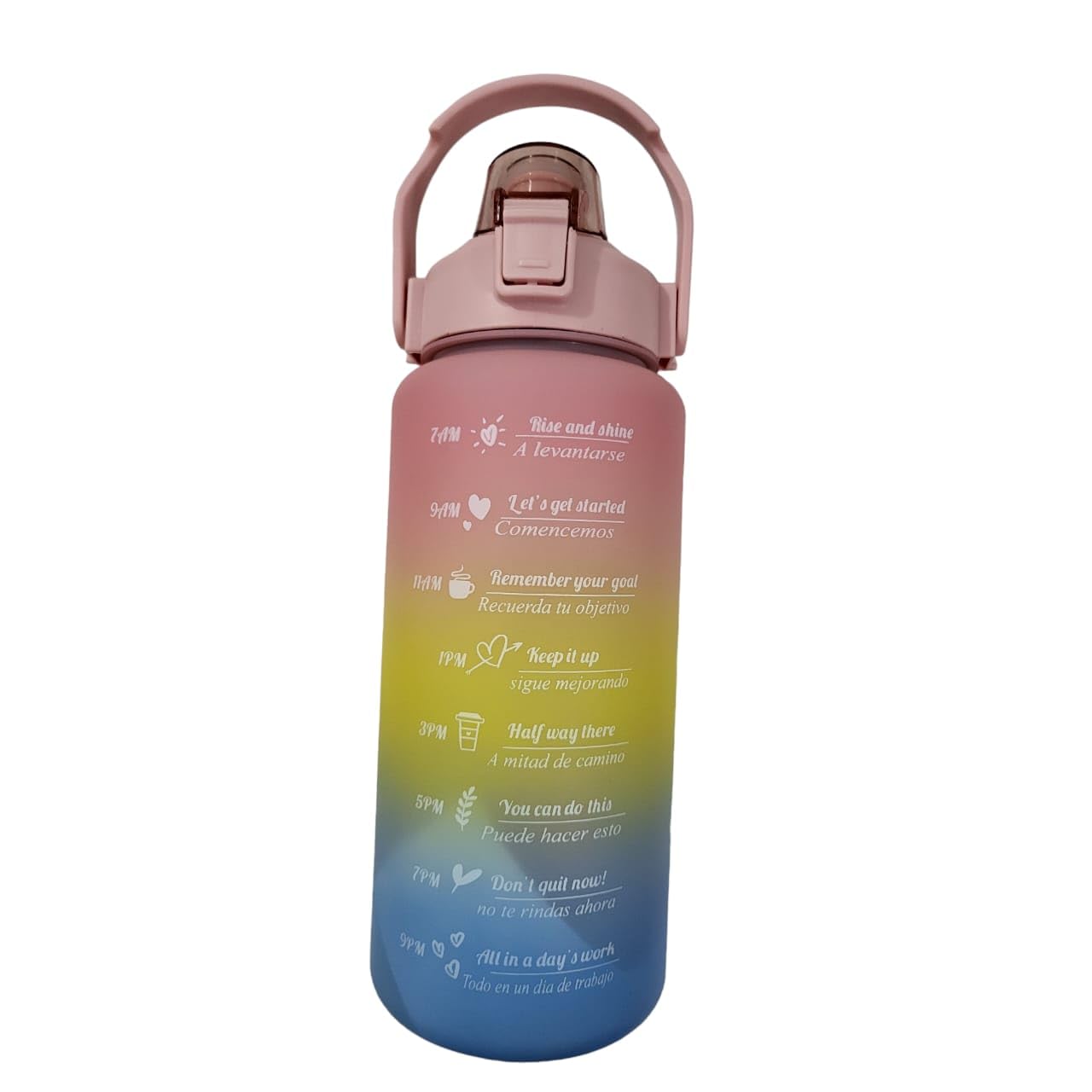 4 in 1 Water Bottle with Motivational Time Marker, Leakproof Durable BPA Free Non-Toxic Water bottle for office, gym, school (Multi color) with free peel & stick toy