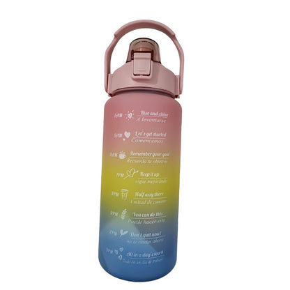 4 in 1 Water Bottle with Motivational Time Marker, Leakproof Durable BPA Free Non-Toxic Water bottle for office, gym, school (Multi color) with free peel & stick toy