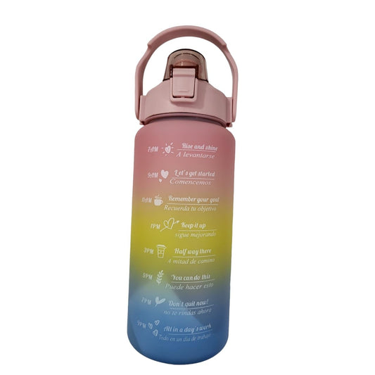 4 in 1 Water Bottle with Motivational Time Marker, Leakproof Durable BPA Free Non-Toxic Water bottle for office, gym, school (Multi color) with free peel & stick toy