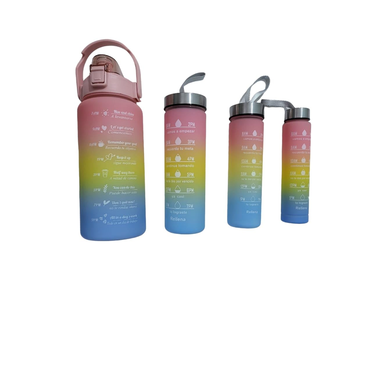 4 in 1 Water Bottle with Motivational Time Marker, Leakproof Durable BPA Free Non-Toxic Water bottle for office, gym, school (Multi color) with free peel & stick toy