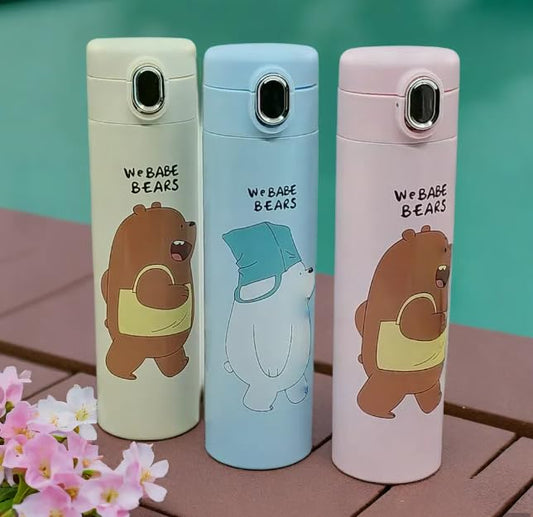 RSAAUD® Stainless Steel Cartoon Bear Water Bottle 500ML, Insulated Water Bottle, Steel Water Bottles for Girls Boys,Steel Flask for School, Office Leakproof 1Pc Random Color (Animal Bottle)