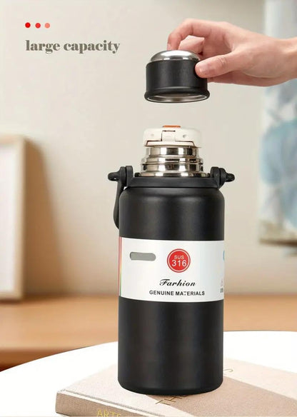 Water Bottle Hot And Cold, Stainless Steel Airtight Thermos Insulated,Bpa-Free Hot And Cold Water Bottle, Office, Travel, Gym, Sport, Yoga (1200 Ml, Black)