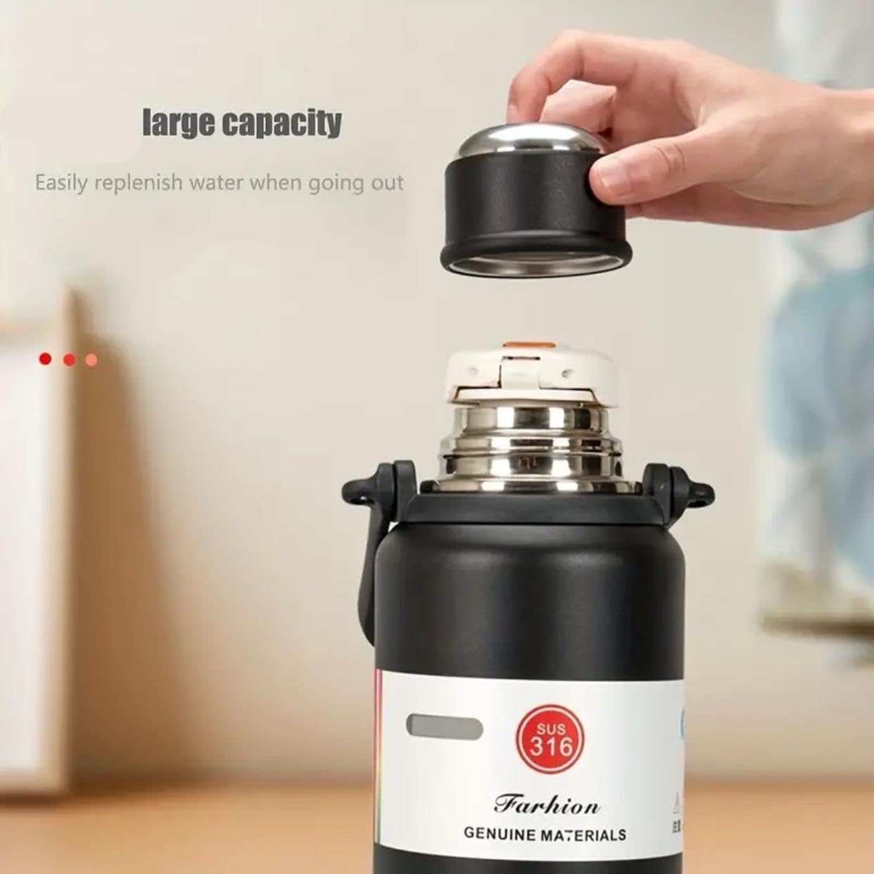 Water Bottle Hot And Cold, Stainless Steel Airtight Thermos Insulated,Bpa-Free Hot And Cold Water Bottle, Office, Travel, Gym, Sport, Yoga (1200 Ml, Black)