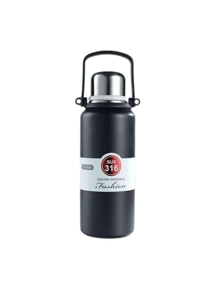 Water Bottle Hot And Cold, Stainless Steel Airtight Thermos Insulated,Bpa-Free Hot And Cold Water Bottle, Office, Travel, Gym, Sport, Yoga (1200 Ml, Black)