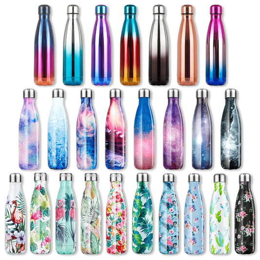 Lalafancy 500ml Stainless Steel Vacuum Flask Water Bottle, Ultimate Insulated Colorful Double Walled Drinks Flasks Bottles Sports - Keep 12 Hours Hot & 24 Hours Cold - BPA Free - Banana Leaf