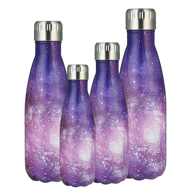 MELANIE'S POWER 34oz Galaxy Vacuum Insulated Water Bottle 500ml Children Double Wall Stainless Steel Bottle Leak Proof Hot & Cold Sports Drinks Bottle for Camping Cycling(Galaxy Purple)