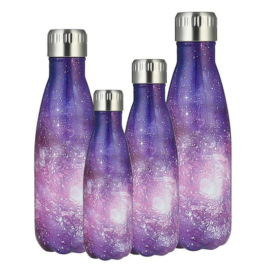 MELANIE'S POWER 34oz Galaxy Vacuum Insulated Water Bottle 500ml Children Double Wall Stainless Steel Bottle Leak Proof Hot & Cold Sports Drinks Bottle for Camping Cycling(Galaxy Purple)