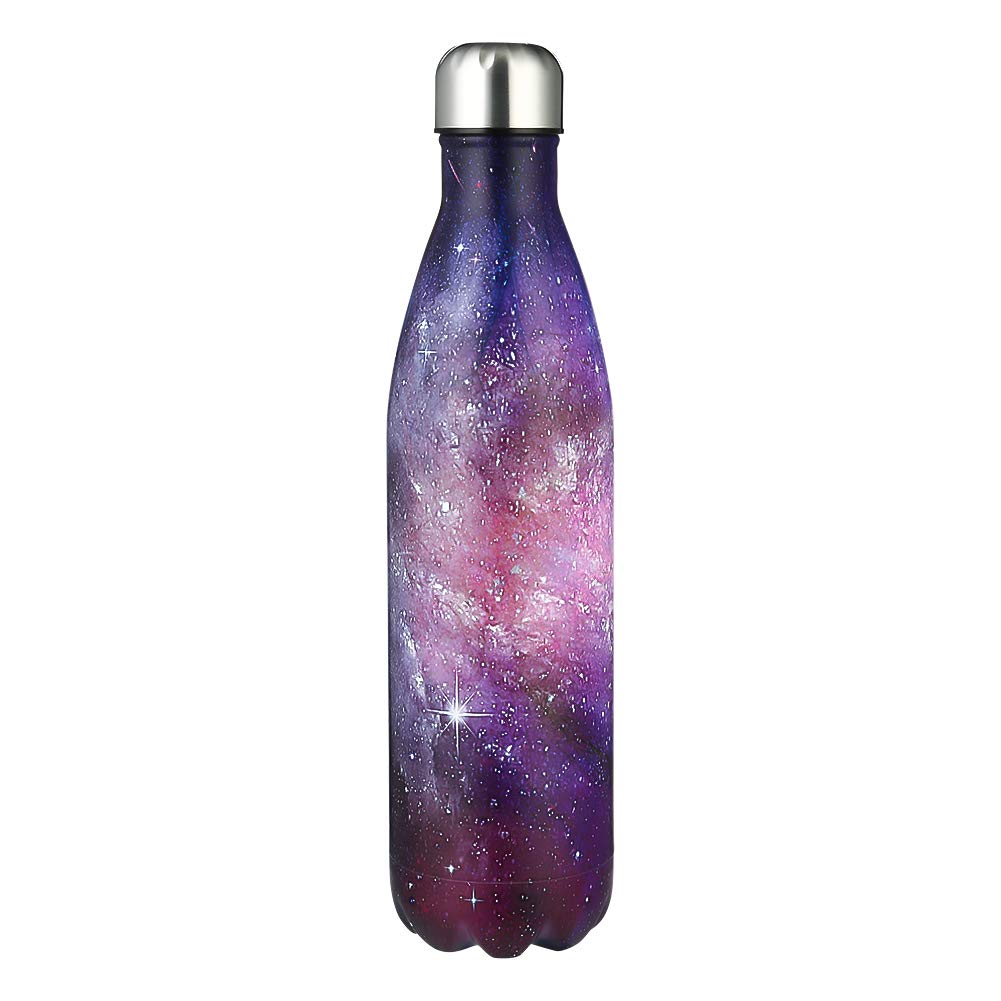 MELANIE'S POWER 34oz Galaxy Vacuum Insulated Water Bottle 500ml Children Double Wall Stainless Steel Bottle Leak Proof Hot & Cold Sports Drinks Bottle for Camping Cycling(Galaxy Purple)