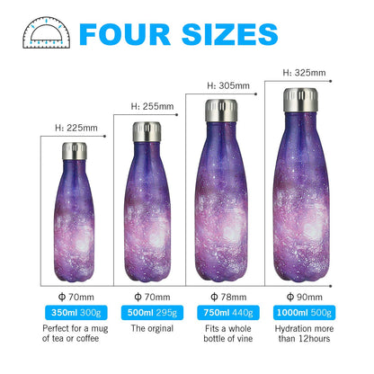 MELANIE'S POWER 34oz Galaxy Vacuum Insulated Water Bottle 500ml Children Double Wall Stainless Steel Bottle Leak Proof Hot & Cold Sports Drinks Bottle for Camping Cycling(Galaxy Purple)