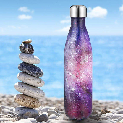 MELANIE'S POWER 34oz Galaxy Vacuum Insulated Water Bottle 500ml Children Double Wall Stainless Steel Bottle Leak Proof Hot & Cold Sports Drinks Bottle for Camping Cycling(Galaxy Purple)