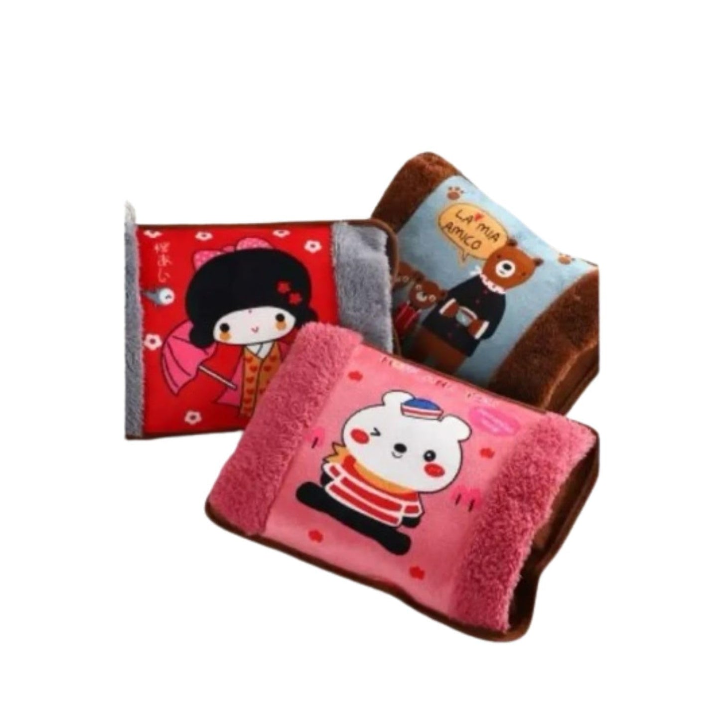 Electronic Heating Velvet Pad With Teddy Fur For Pain Relief|Period Cramps Heating Bag | Heating Pad-Heat Pouch Hot Water Bottle Bag