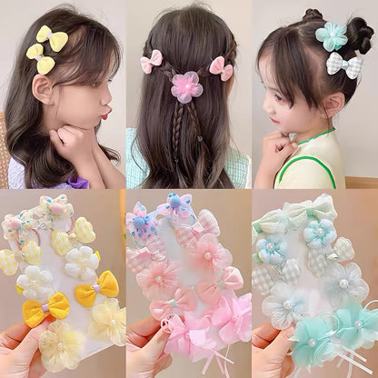 Multi-color super fairy bow flower fabric children's hairpin hair-friendly bangs clip for girls ponytail braid princess hairpin hair accessories(LS)