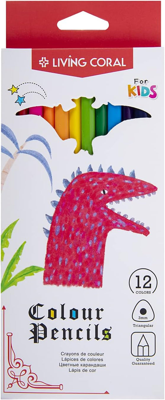 Living Coral Art Premium Coloring Pencils for Kids, 12 different assorted colors, Writing, Drawing, Illustration, Non-Toxic