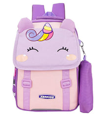 Unicorn and dinosaur Travel School Bag | Backpack for Girls & Boys Large 16 Inches Casual Day Pack Cartoon Bookbag Rucksack With Pouch (Unicorn Purple)