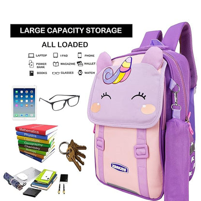 ADSON Unicorn Travel School Bag|Backpack for Girls & Boys Large 16 Inches Casual Day Pack Cartoon Bookbag Rucksack With Pouch(Unicorn Purple)
