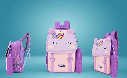 ADSON Unicorn Travel School Bag|Backpack for Girls & Boys Large 16 Inches Casual Day Pack Cartoon Bookbag Rucksack With Pouch(Unicorn Purple)