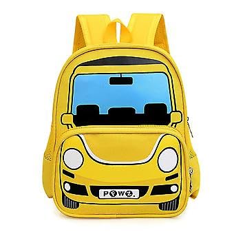 Generic Boys' Car Shaped Daypack Backpack With Yellow Cartoon Print, Zipper Closure, Polyester Lining, 1.5L, School Backpack