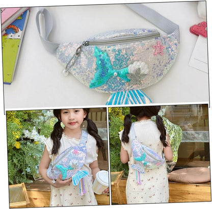 CALLARON Girl's Fashionable Sequin Chest Bag Mermaid Boys and Girls Fanny Pack Adorable Cartoon Design Sparkling Accents for Outings