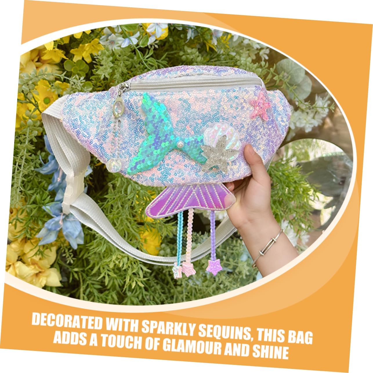 CALLARON Girl's Fashionable Sequin Chest Bag Mermaid Boys and Girls Fanny Pack Adorable Cartoon Design Sparkling Accents for Outings