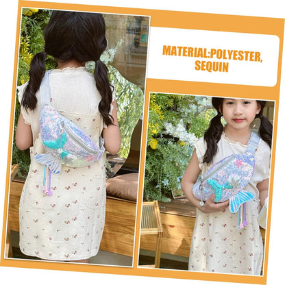 CALLARON Girl's Fashionable Sequin Chest Bag Mermaid Boys and Girls Fanny Pack Adorable Cartoon Design Sparkling Accents for Outings