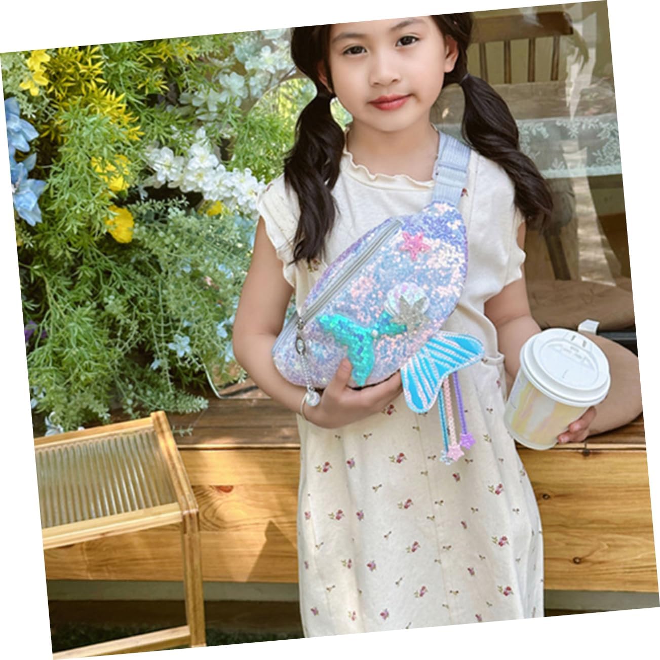 CALLARON Girl's Fashionable Sequin Chest Bag Mermaid Boys and Girls Fanny Pack Adorable Cartoon Design Sparkling Accents for Outings