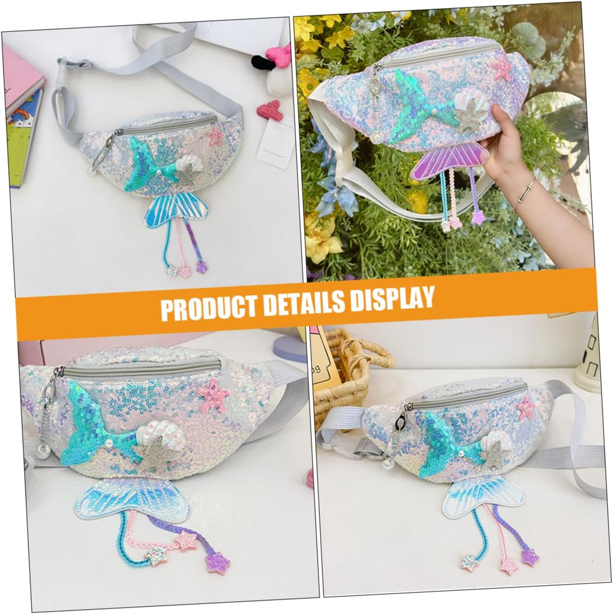 CALLARON Girl's Fashionable Sequin Chest Bag Mermaid Boys and Girls Fanny Pack Adorable Cartoon Design Sparkling Accents for Outings